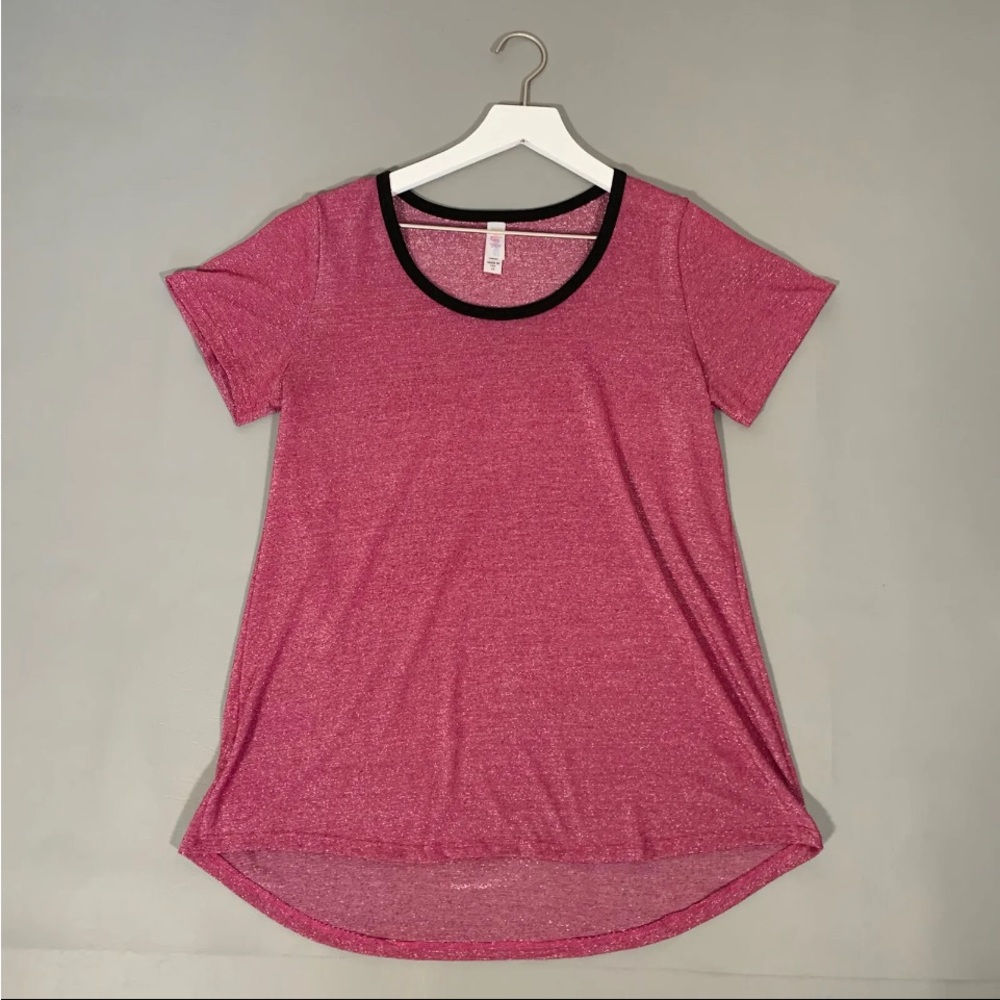 LuLaRoe Pink Glitter Classic T Shirt Short Sleeve Sparkly Tee Womens XS